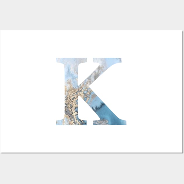 The Letter K Blue Marble Design Wall Art by Claireandrewss